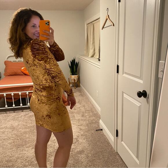 Caroline Constas Golden Tan Velour Velvet Sexy Long Sleeve Mini Dress Small - Picture 3 of 9